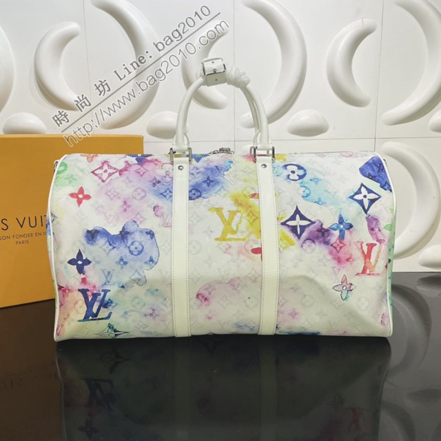 路易威登2022专柜新款手袋 M45758 路易威登Keepall50BANDOULIèRE软质旅行袋 LV水彩于涂层帆布手提旅行包  ydh4637